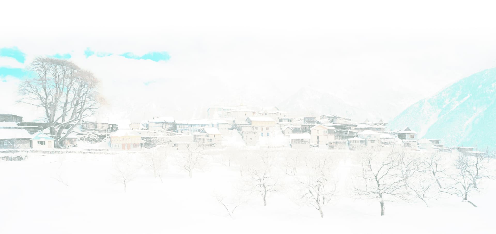Snow-covered Himachal Pradesh village nestled among the mountains